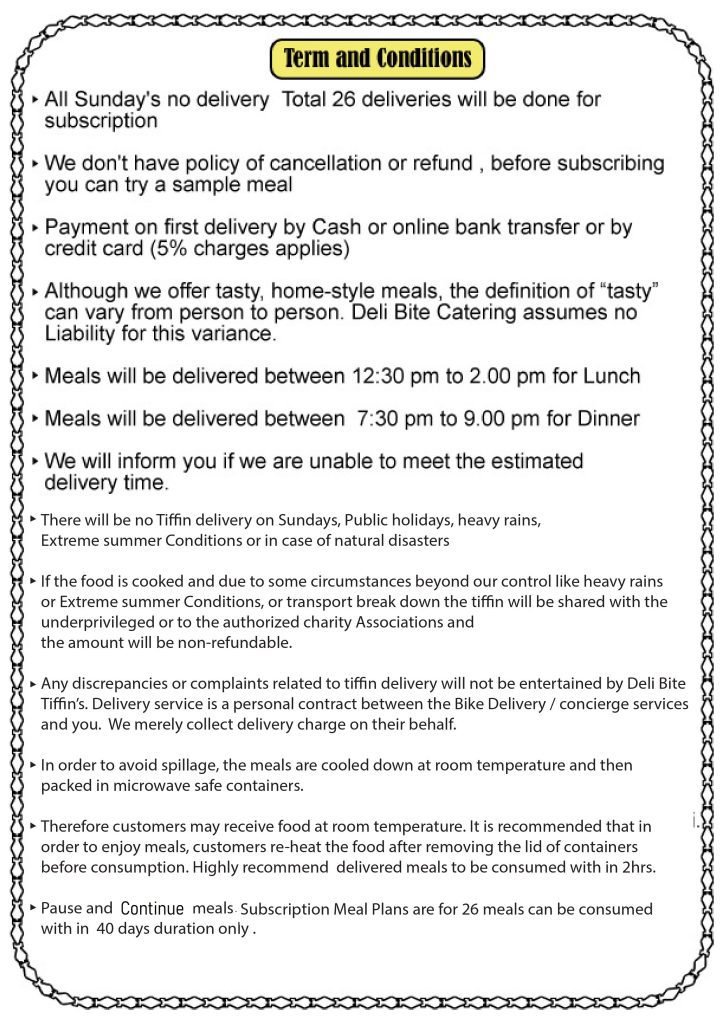 Tiffin Meal Plan Terms & Conditions
